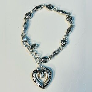 BRIGHTON DOUBLE OPEN-HEART CHARM SCROLL LINKED BRACELET